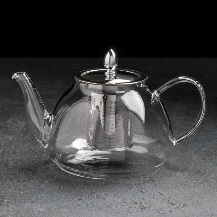 чайник стеклянный заварочный с металлическим ситом диана 1 л Чайник стеклянный заварочный с металлическим ситом «Жак», 1,3 л