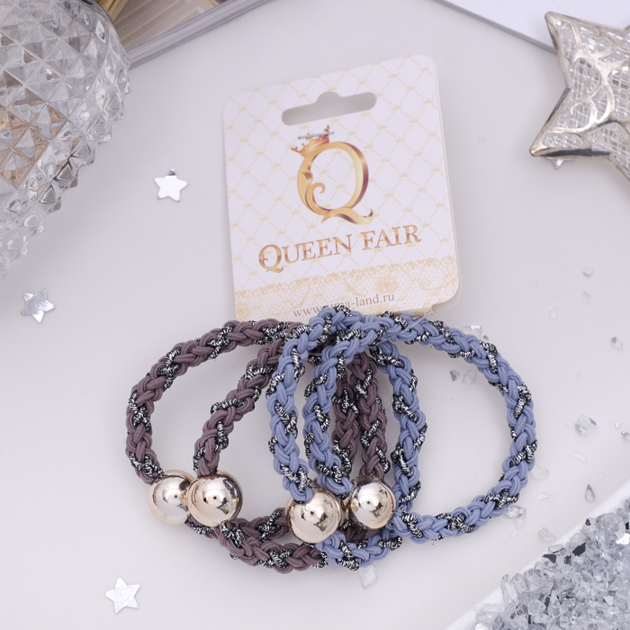 Резинка для волос "Грация" (цена за штуку) серый, голубой шарики