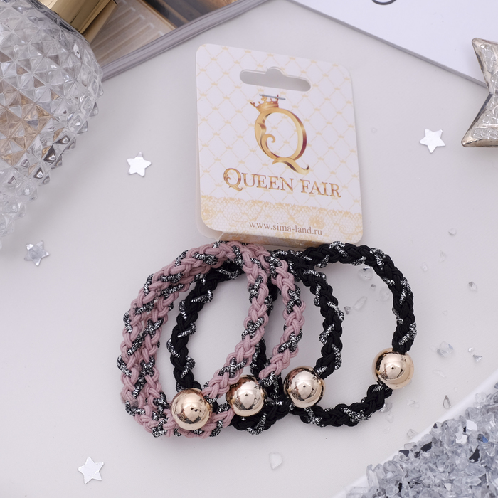 Резинка для волос "Грация" (цена за штуку) черный, розовый шарики