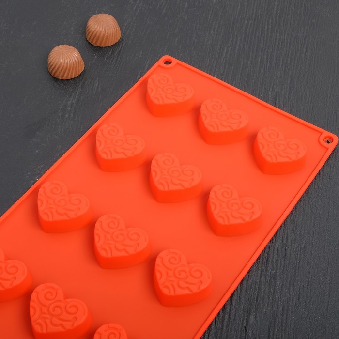 Форма для льда и шоколада "Сердечки кружевные", 12 ячеек