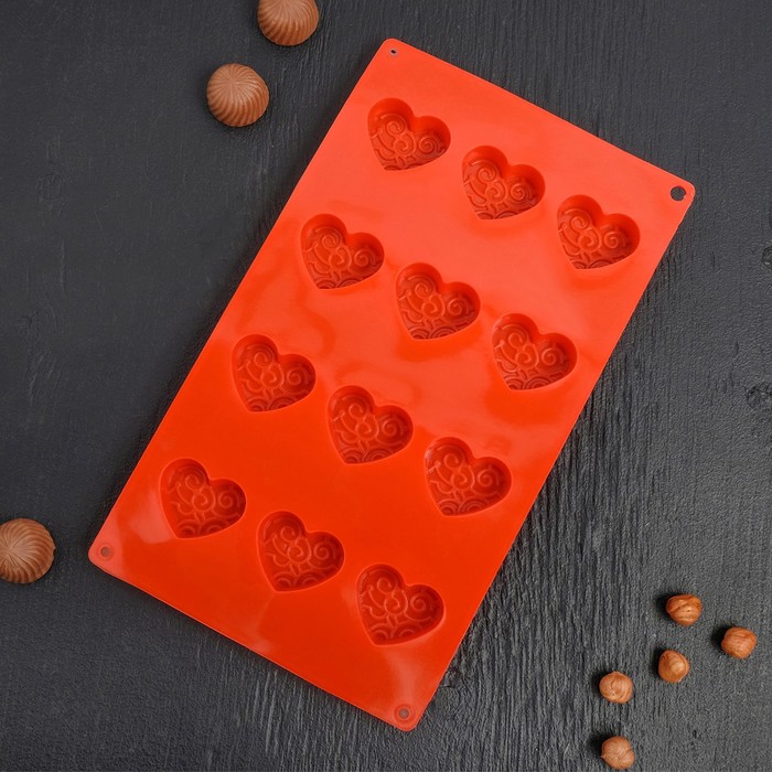 Форма для льда и шоколада "Сердечки кружевные", 12 ячеек