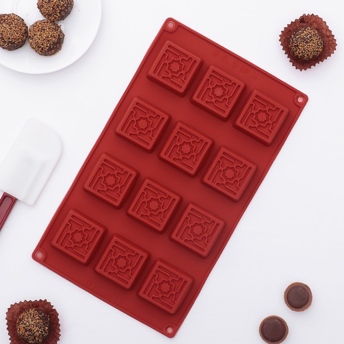 Форма для льда и шоколада "Узорные квадратики", 12 ячеек