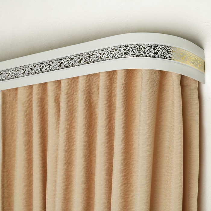 Карниз трёхрядный 240 см, с декоративной планкой 7 см, "Ультракомпакт. Грация золото", цвет белый