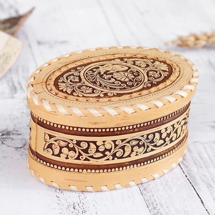 Шкатулка «Золотая рыбка», 12,5×8,5×6 см, береста