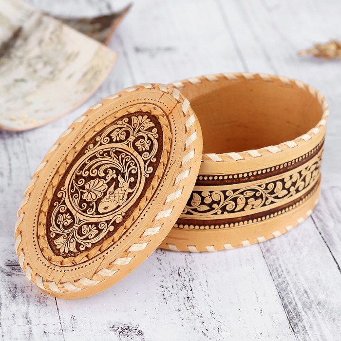 Шкатулка «Золотая рыбка», 12,5×8,5×6 см, береста