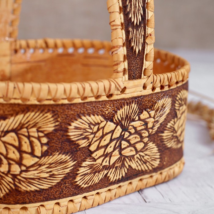 Конфетница «Корзинка», шишечки, 16,5×10,5×6,5/14 см, береста