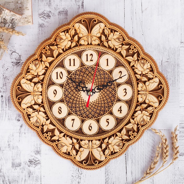 Часы «Лето», D=23 см, береста