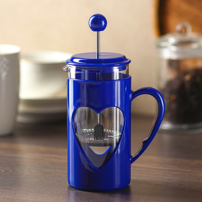 Чайник заварочный френч - пресс Доляна «Комплимент», 350 мл, стекло, цвет синий