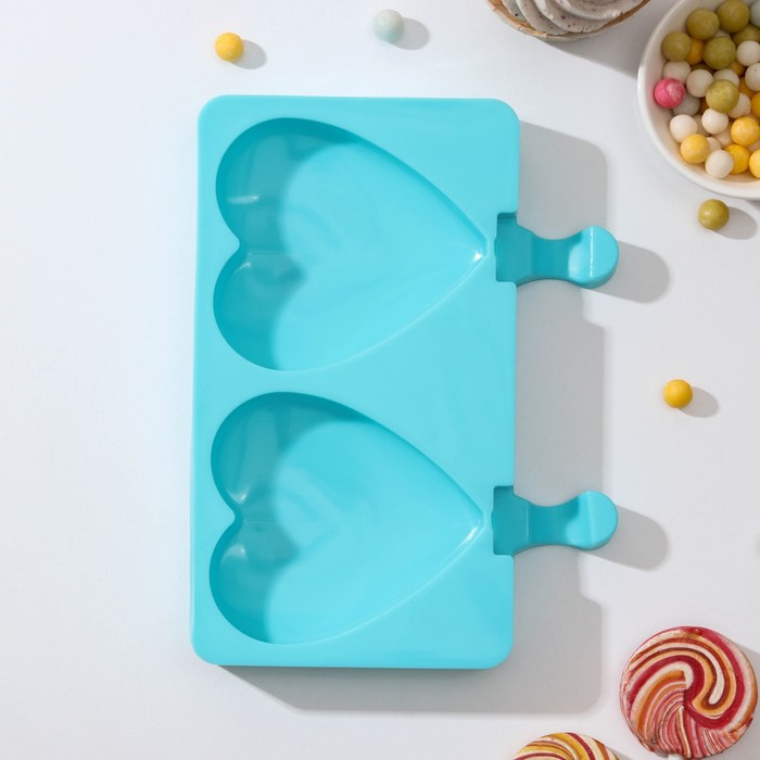 фото Форма для мороженого «сердечко», 19,5×14,5 см, 2 ячейки (8,4×9 см), цвет микс