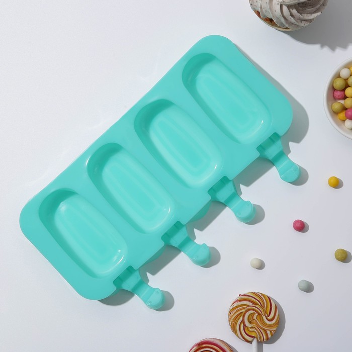 Форма для мороженого «Эскимо классика», силикон, 25,8×14,6×2,6 см, 4 ячейки, цвет МИКС форма для мороженого сладости 12×11 5×12 см 4 ячейки цвет микс