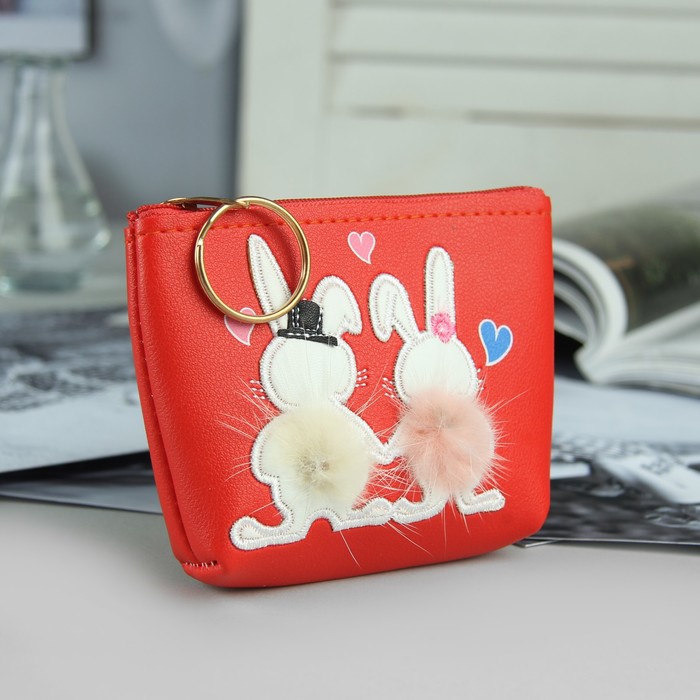 Кошелёк жен, отдел на молнии, кольцо, цвет красный