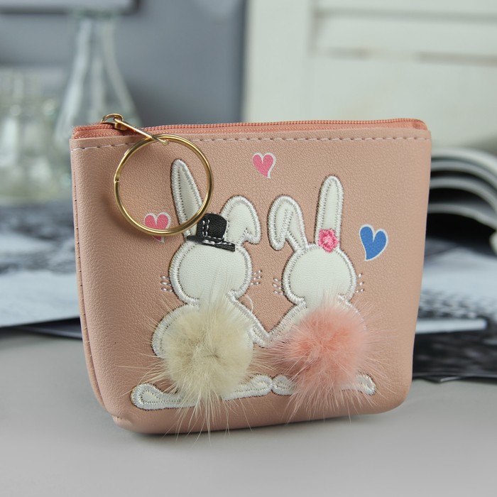 Кошелёк жен, отдел на молнии, кольцо, цвет пудровый