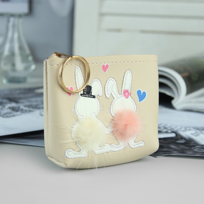 Кошелёк жен, отдел на молнии, кольцо, цвет бежевый