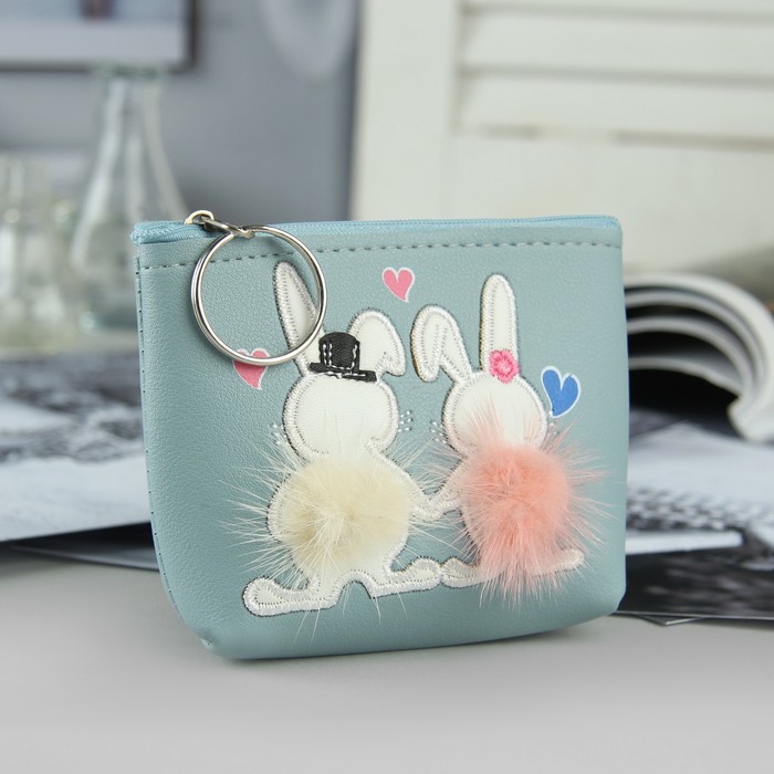 Кошелёк жен, отдел на молнии, кольцо, цвет голубой