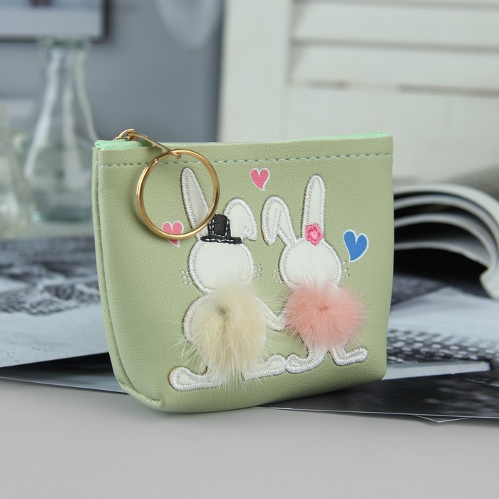 Кошелёк жен, отдел на молнии, кольцо, цвет мятный