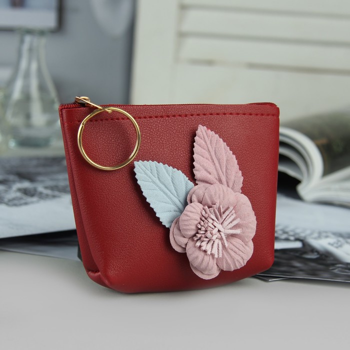 Кошелёк жен, отдел на молнии, кольцо, цвет красный