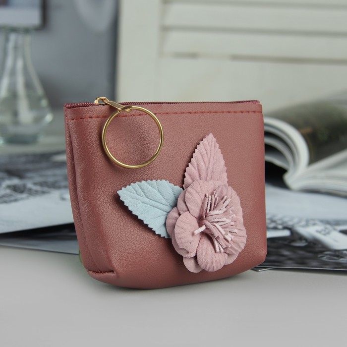 Кошелёк жен, отдел на молнии, кольцо, цвет пудровый
