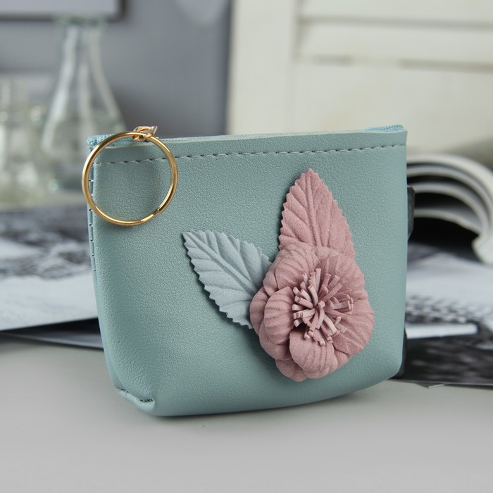 Кошелёк жен, отдел на молнии, кольцо, цвет голубой