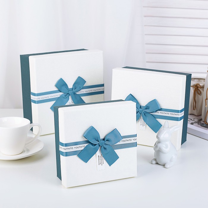 Набор коробок 3в1, голубой, 19,5 х 19,5 х 9,5 - 15,5 х 15,5 х 6,5 см