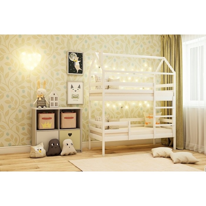 Кровать-домик двухъярусная, цвет белый, спальное место 70 x 160 см