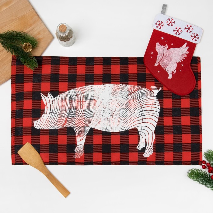 Набор "Доляна" Свинка, полотенце 34х59 см, лопатка 20х5 см, фетровый носок 16х23 см