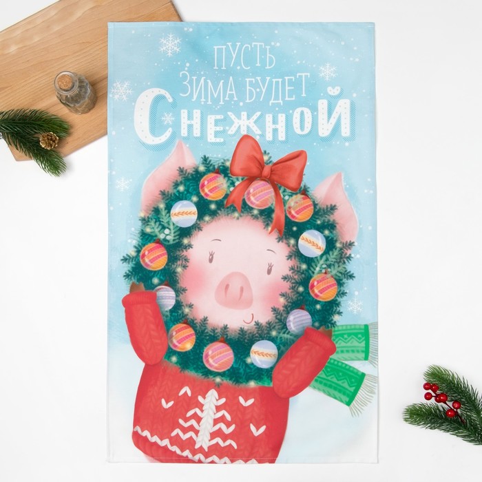 Набор "Доляна" Снежная зимушка,полотенце 44х72 см,лопатка 20х5 см,фетровая варежка14х22 см