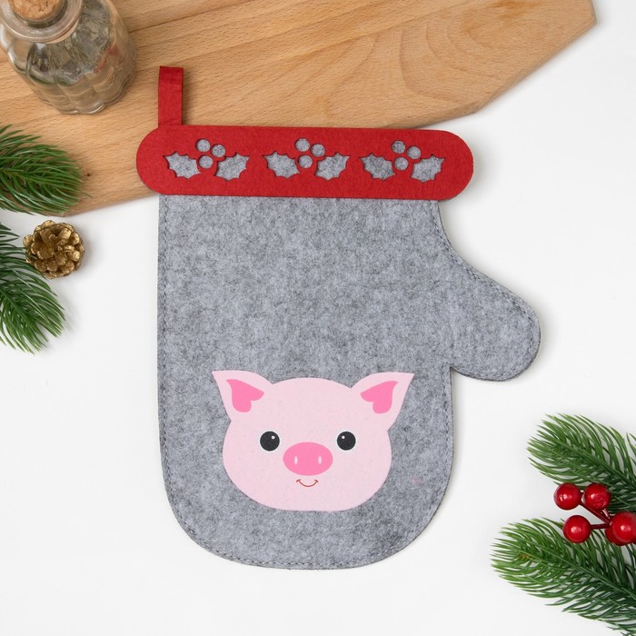 Набор "Доляна" Снежная зимушка,полотенце 44х72 см,лопатка 20х5 см,фетровая варежка14х22 см