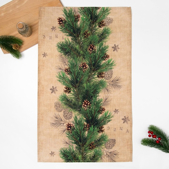 Набор "Доляна" Еловые ветви, полотенце 44х72 см, лопатка 20х5 см, фетровый носок 16х23 см