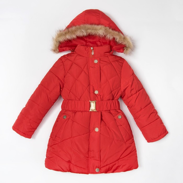 Куртка удлиненная для девочки "Золотые пуговки", рост 116-122 см, цвет красный