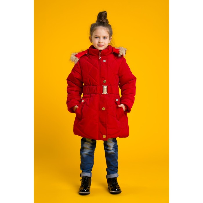 Куртка удлиненная для девочки "Золотые пуговки", рост 116-122 см, цвет красный