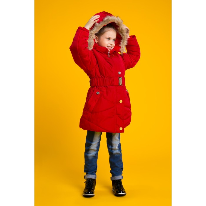 Куртка удлиненная для девочки "Золотые пуговки", рост 116-122 см, цвет красный