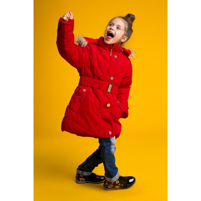 Куртка удлиненная для девочки "Золотые пуговки", рост 116-122 см, цвет красный
