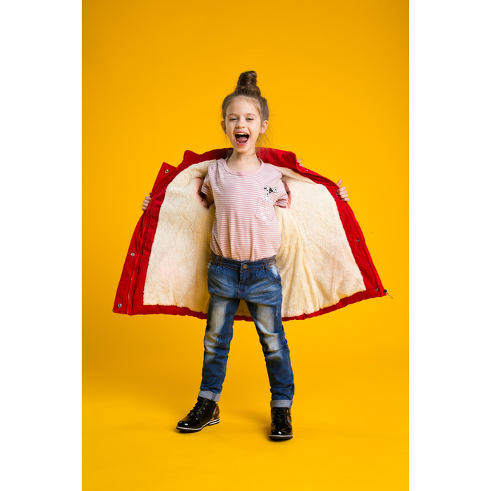 Куртка удлиненная для девочки "Золотые пуговки", рост 116-122 см, цвет красный