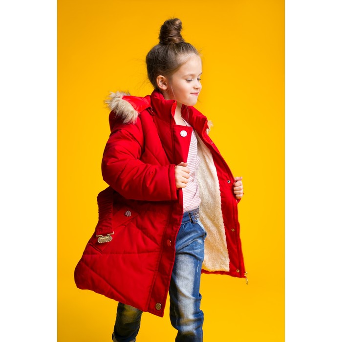 Куртка удлиненная для девочки "Золотые пуговки", рост 116-122 см, цвет красный