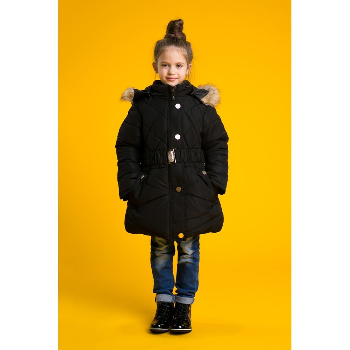 Куртка удлиненная для девочки "Золотые пуговки", рост 122-128 см, цвет чёрный
