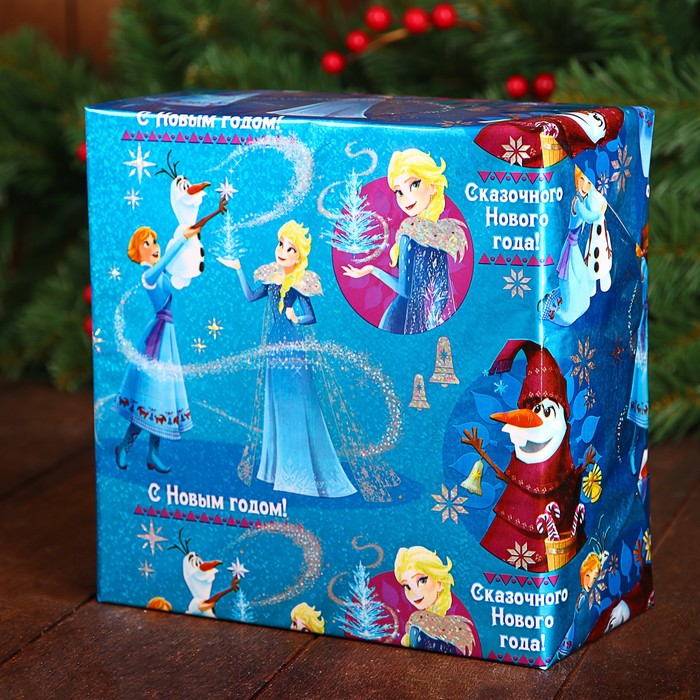 Бумага упаковочная голография "Сказочного Нового Года" Холодное сердце ,70 х100 см