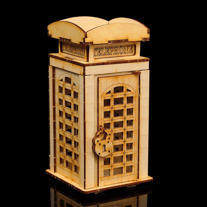 Копилка деревянная "Телефонная будка", 19 см