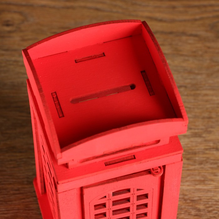 Копилка деревянная "Телефонная будка", красная, 19 см
