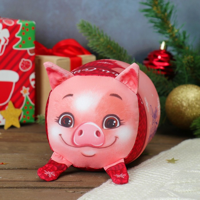 Мягкая игрушка-антистресс валик "С Новым годом" свинка в шарфе