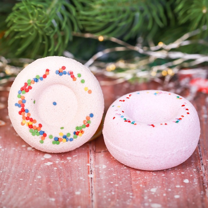 Детские бомбочки для ванны в виде пончиков "С Новым годом!" с ароматом апельсина и малины