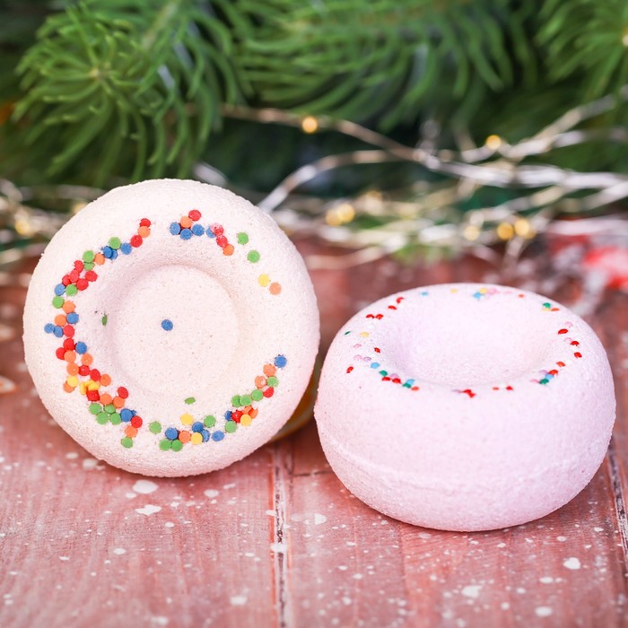 Детские бомбочки для ванны в виде пончиков "Подарок от Деда Мороза" с ароматом апельсина и малины