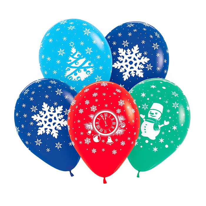 Шар латексный 12" "Новый год", пастель, 5 ст, набор 50 шт. МИКС