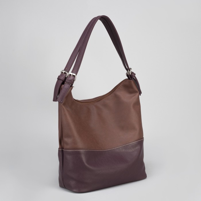 Сумка женская, 1 отдел с перегородкой на молнии, наружный карман, цвет коричневый/бургундия