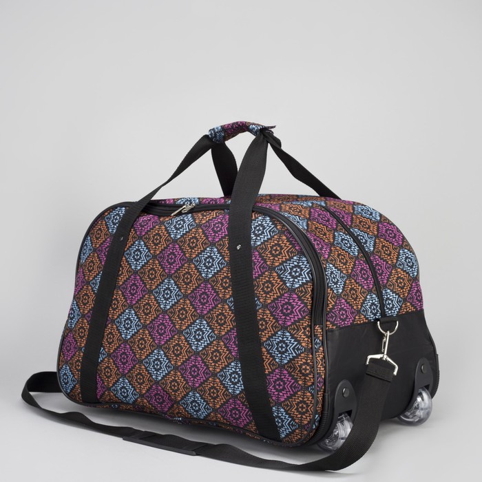 Сумка дорожная на колёсах, 1 отдел на молнии, наружный карман, оранжевый/синий узор