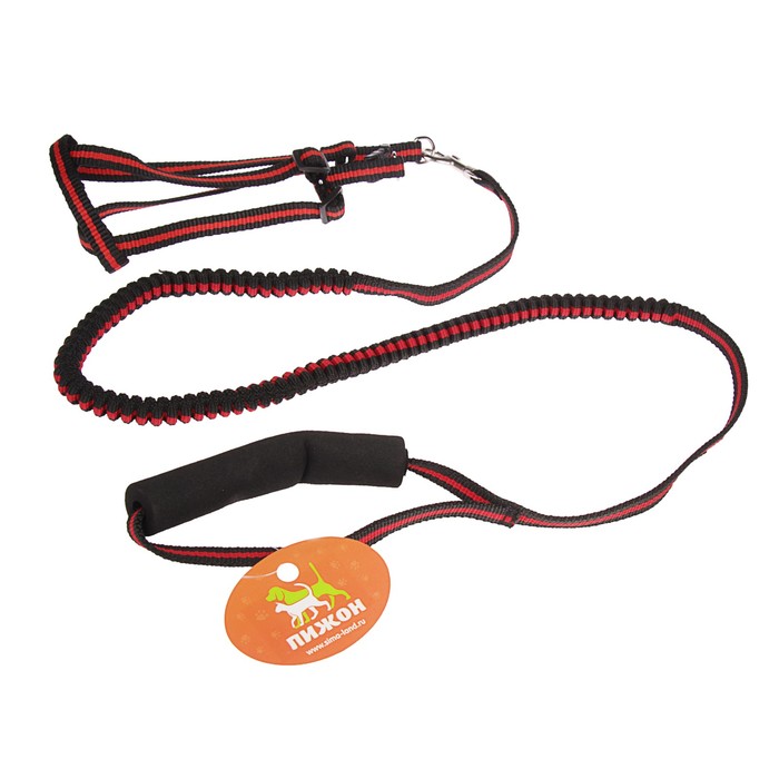 Комплект с амортизирующим поводком, 1 см, черно-красный