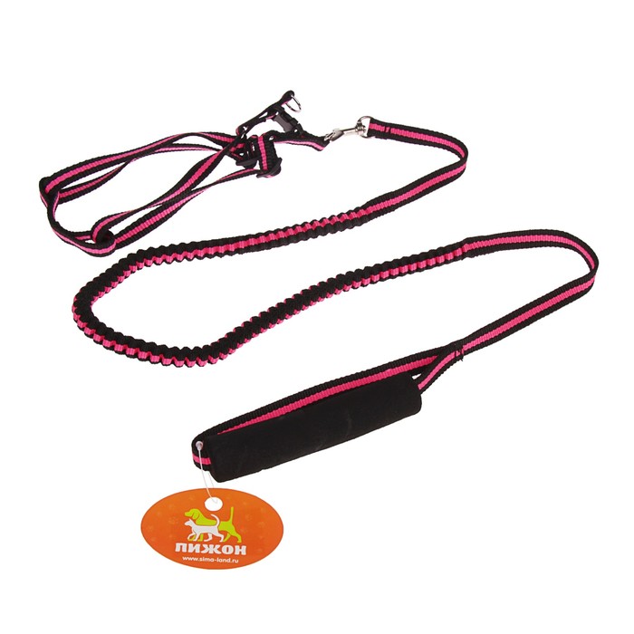 Комплект с амортизирующим поводком, 1 см, черно-розовый