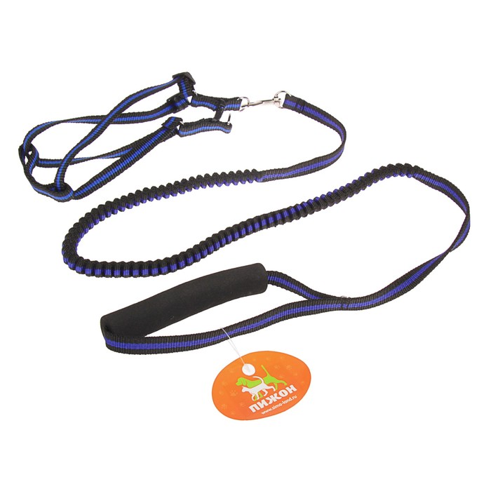 Комплект с амортизирующим поводком, 1 см, черно-синий
