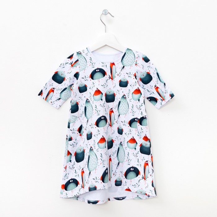 Платье для девочки ПТИЧКИ, рост 110 см, цвет белый ОП-108ПТЧ