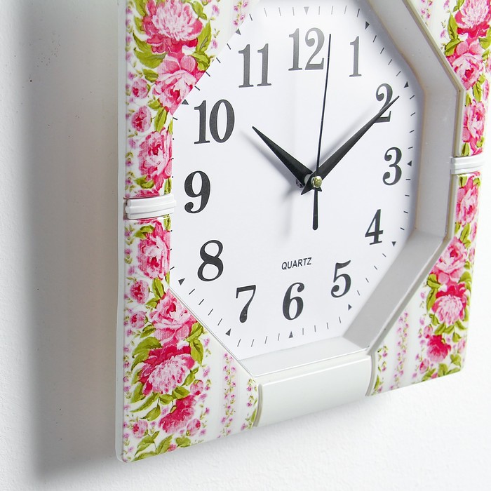 Часы настенные квадрат, рама с цветами, 25*25*3