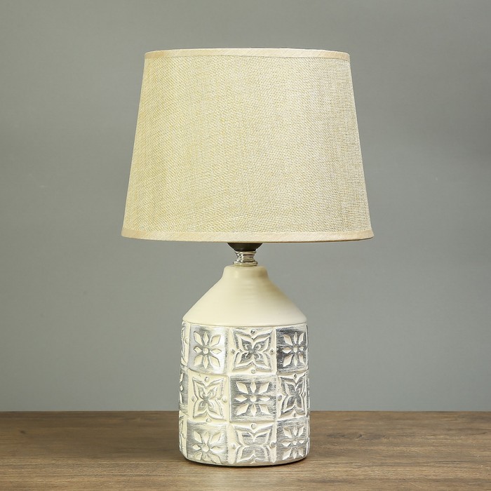 Лампа настольная "Наскальные рисунки" белый с серебром сосуд Е27 40W 220В 36х22х22 см